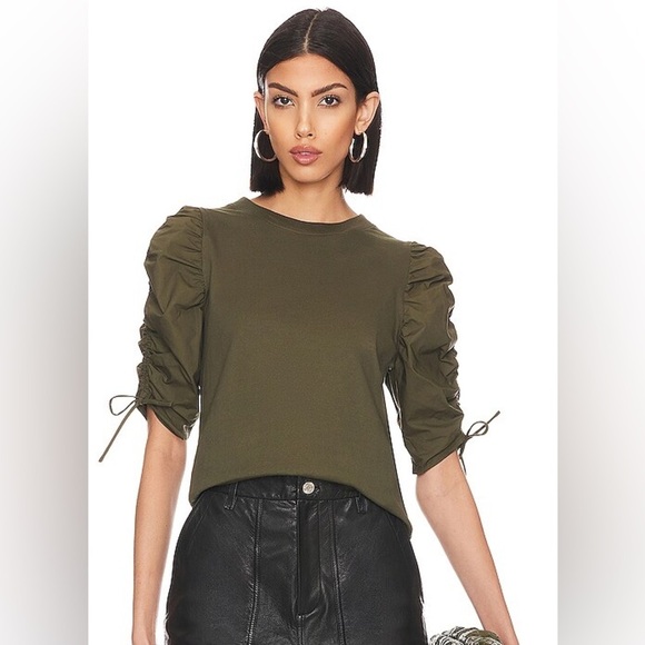 FRAME Ruched Tie Sleeve Tee - Fatigue Large - Picture 1 of 6